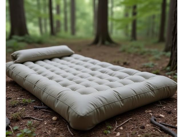 Lightweight inflatable sleeping pad unrolled on the ground